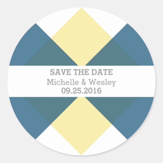 Yellow Geometric Trial Save the Date Stickers (Vorderseite)