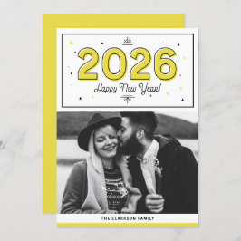 Yellow Geometric Typografy Foto Happy New Year Feiertagskarte