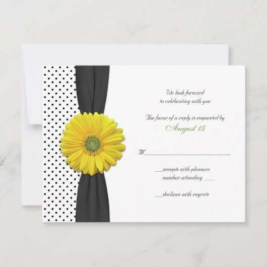 Yellow Gerber Daisy Polka Dot Reply Card RSVP Karte (Vorderseite)