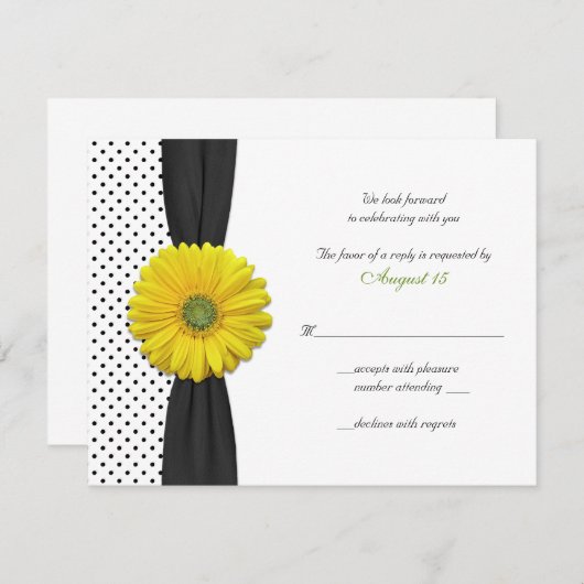 Yellow Gerber Daisy Polka Dot Reply Card RSVP Karte (Vorne/Hinten)