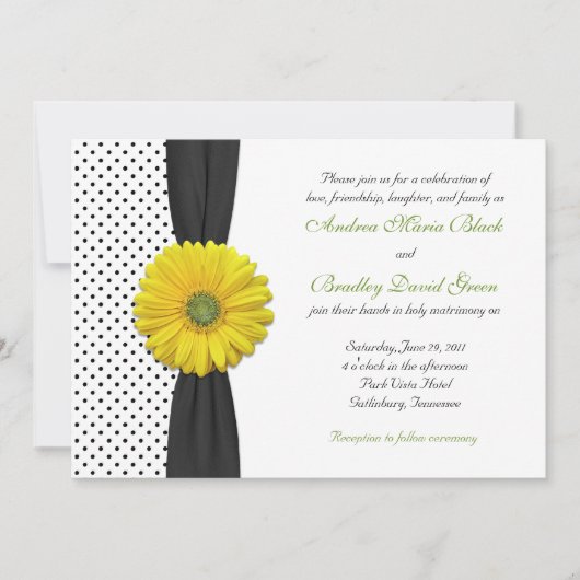 Yellow Gerber Daisy Polka Dot Wedding Einladung (Vorderseite)