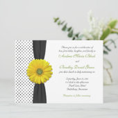 Yellow Gerber Daisy Polka Dot Wedding Einladung (Stehend Vorderseite)