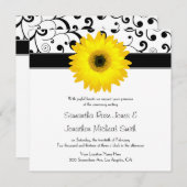 Yellow Gerbera Daisy Black Scroll Design Hochzeit Einladung (Vorne/Hinten)