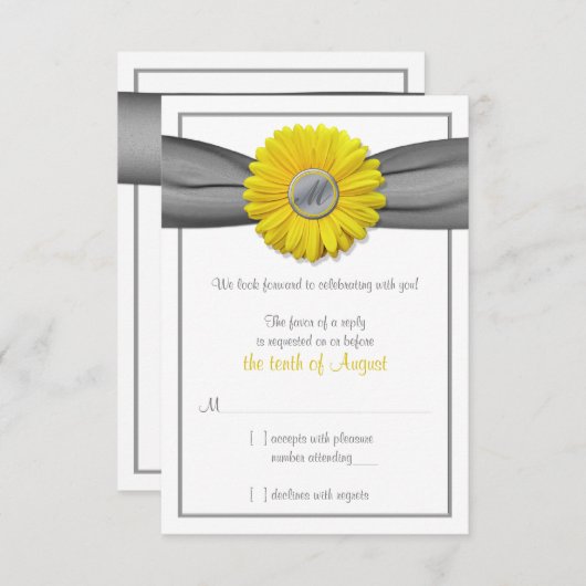 Yellow Gerbera Daisy Gray Ribbon UAWG Antwortkarte RSVP Karte (Vorne/Hinten)