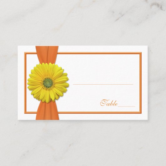 Yellow Gerbera Daisy Orange Wedding Platzkarte (Vorderseite)
