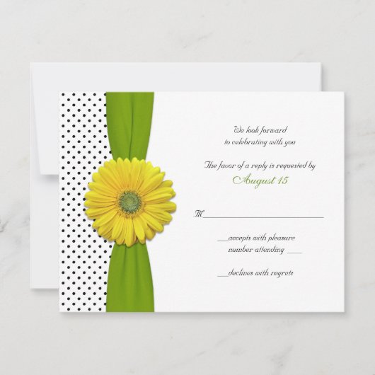Yellow Gerbera Daisy Polka Dot Reply Card RSVP Karte (Vorderseite)