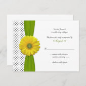 Yellow Gerbera Daisy Polka Dot Reply Card RSVP Karte (Vorne/Hinten)