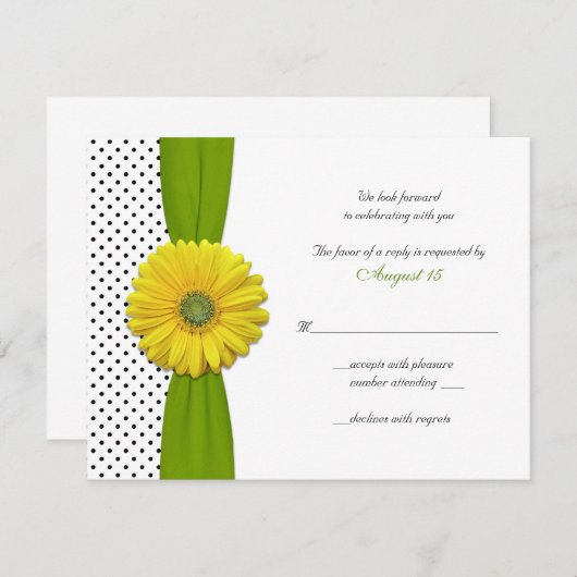 Yellow Gerbera Daisy Polka Dot Reply Card RSVP Karte (Vorne/Hinten)
