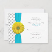 Yellow Gerbera Daisy Polka Dot Reply Card RSVP Karte (Vorderseite)
