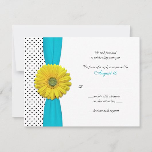 Yellow Gerbera Daisy Polka Dot Reply Card RSVP Karte (Vorderseite)