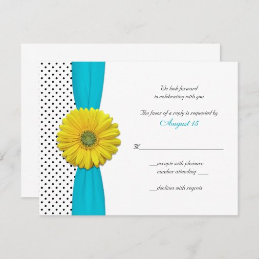 Yellow Gerbera Daisy Polka Dot Reply Card RSVP Karte (Vorne/Hinten)