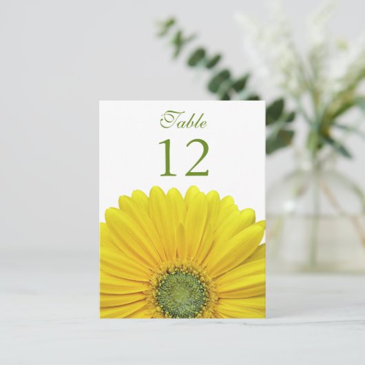 Yellow Gerbera Daisy Tischnummer Card (Stehend Vorderseite)