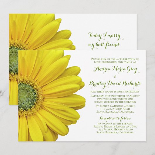 Yellow Gerbera Daisy Wedding Einladung (Vorne/Hinten)