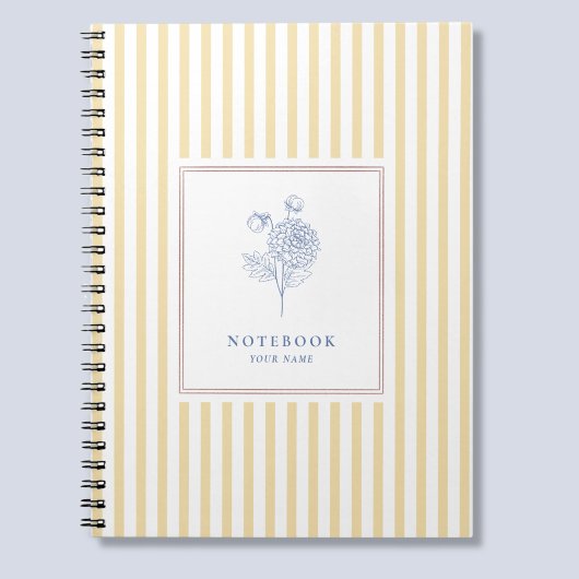 Yellow gestreiftes SpiralNotebook mit Blume Notizblock
