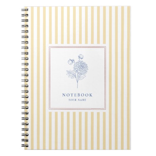 Yellow gestreiftes SpiralNotebook mit Blume Notizblock (Vorderseite)