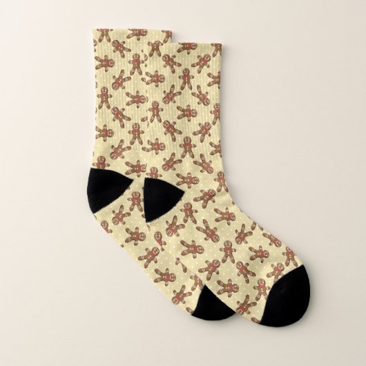 Yellow Gingerbrot Man Polka Dot Christmas Socken (Paar)