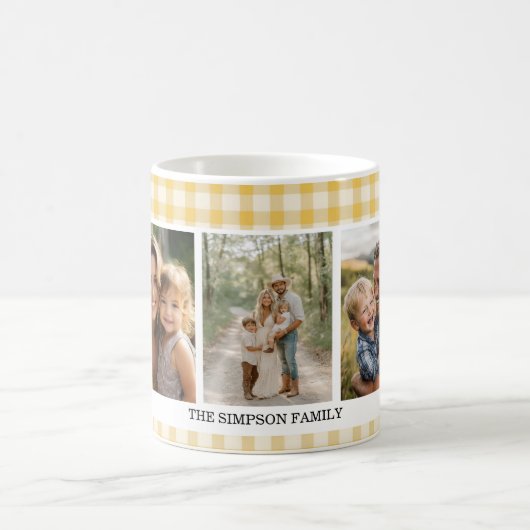 Yellow Gingham 3 Foto Kaffeetasse (Mittel)