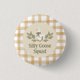 Yellow Gingham Albern Goose Birthday Party Button