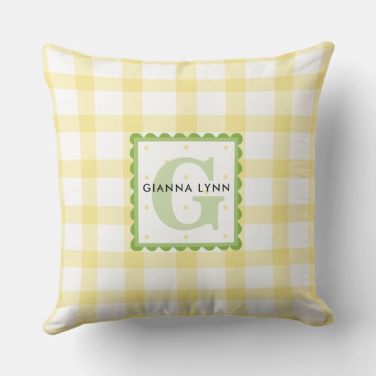 Yellow Gingham Anpassbare Monogramm Kissen (Rückseite)
