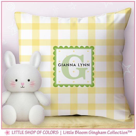 Yellow Gingham Anpassbare Monogramm Kissen