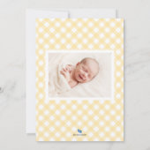 Yellow Gingham Baby Birth Announcement Foto Card Ankündigung (Rückseite)