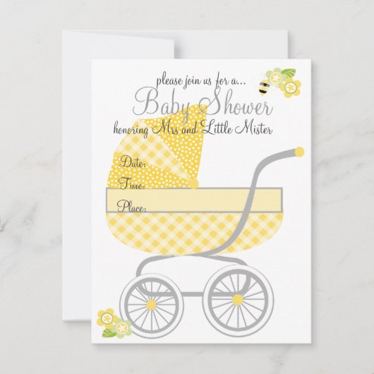 Yellow Gingham Baby Buggy Einladung (Vorderseite)