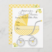 Yellow Gingham Baby Buggy Einladung (Vorne/Hinten)