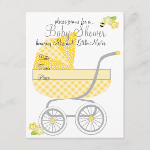 Yellow Gingham Baby Buggy Einladung