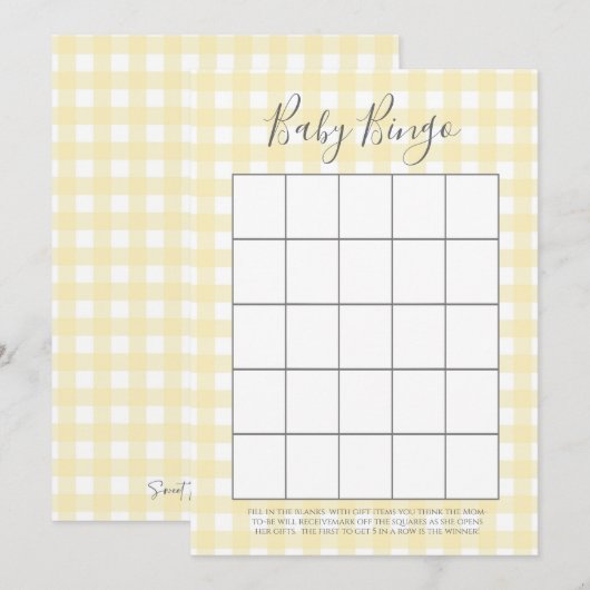 Yellow Gingham Baby Dusche Bingo Karten (Vorne/Hinten)