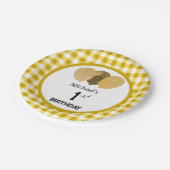 Yellow Gingham & Balloons 1. Geburtstag Pappteller (Schrägansicht)