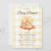 Yellow Gingham Bow Baby Brunch Pancake Baby Dusche Einladung (Vorderseite)