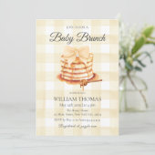 Yellow Gingham Bow Baby Brunch Pancake Baby Dusche Einladung (Stehend Vorderseite)