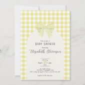 Yellow Gingham Bow Gender Neutral Baby Shower Einladung (Vorderseite)