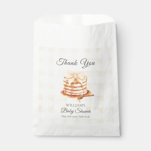 Yellow Gingham Bow Pancake Brunch Babydusche Geschenktütchen (Vorderseite)