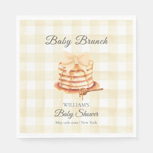 Yellow Gingham Bow Pancake Brunch Babydusche Serviette (Vorderseite)