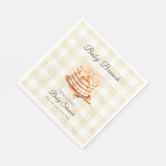 Yellow Gingham Bow Pancake Brunch Babydusche Serviette (Ecke)