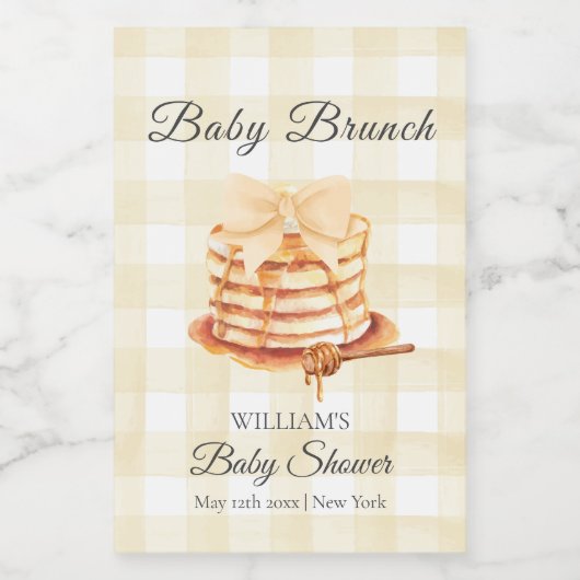 Yellow Gingham Bow Pancake Brunch Babydusche Weinetikett (Einzelnes Label)