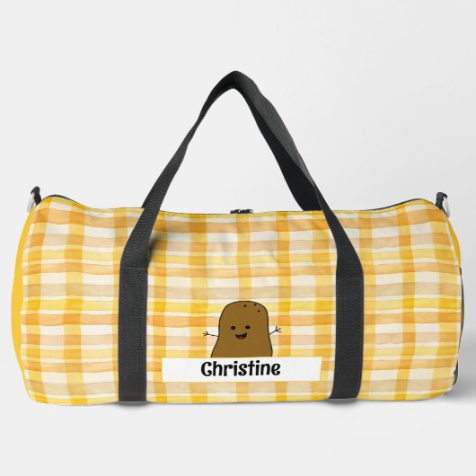 Yellow Gingham Brown Potato Custom Duffle Bag (Vorderseite)