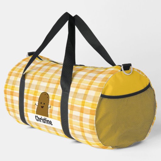 Yellow Gingham Brown Potato Custom Duffle Bag (Rechte Ecke)