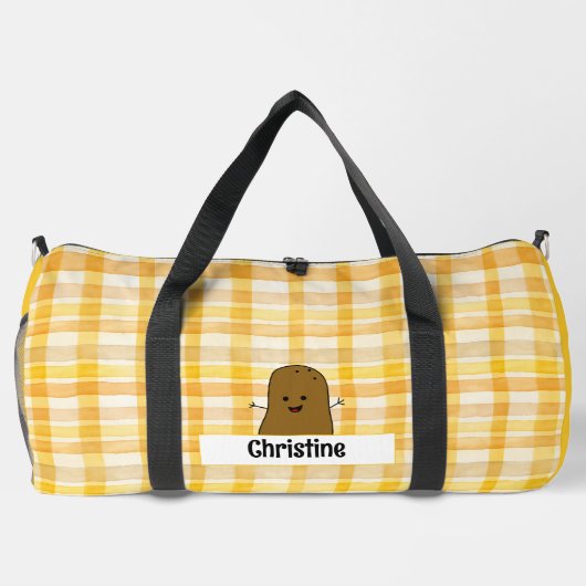 Yellow Gingham Brown Potato Custom Duffle Bag (Rückseite)
