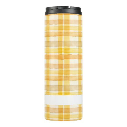 Yellow Gingham Brown Potato Custom Therbler Tumble Thermosbecher (Rückseite)