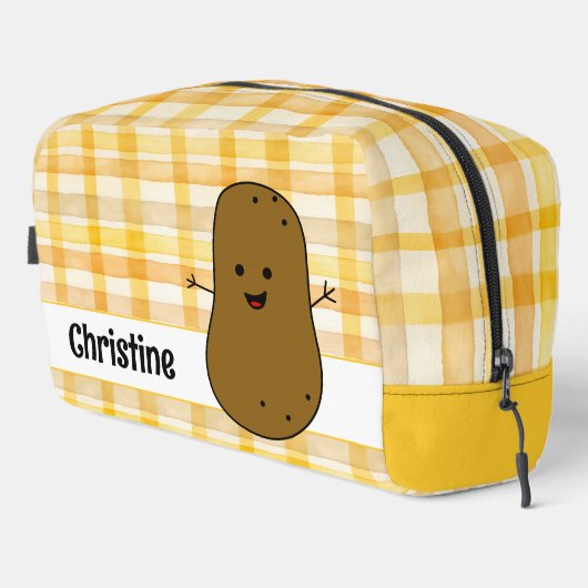 Yellow Gingham Brown Potato Custom Waschbeutel (Rechte Ecke)