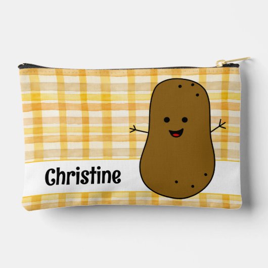 Yellow Gingham Brown Potato Custom Zubehörtasche (Rückseite)