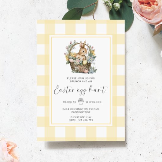 Yellow Gingham Bunny Easter Egg Hunt Einladung