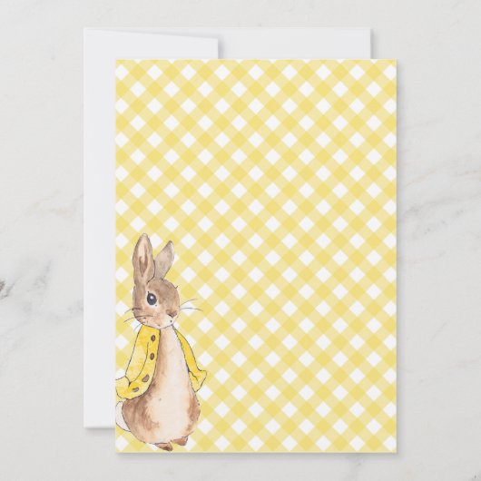 Yellow Gingham Bunny Rabbit Baby Dusche Einladung (Rückseite)