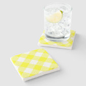 Yellow Gingham Checked Square Untersetzer (Seitenansicht)
