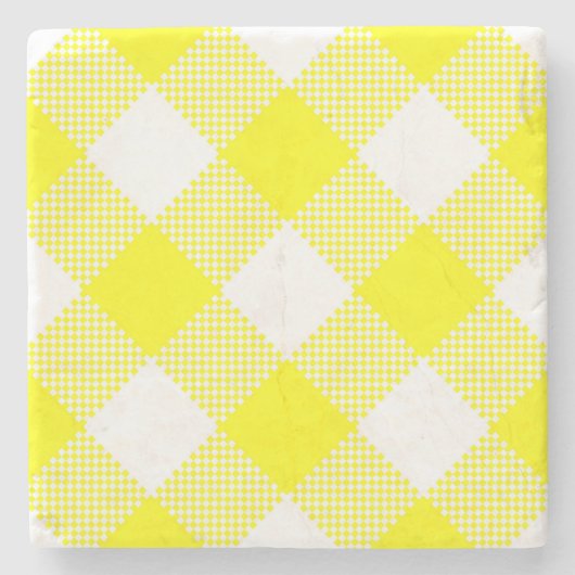 Yellow Gingham Checked Square Untersetzer (Vorderseite)