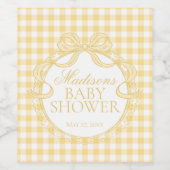 Yellow Gingham Coquette Bow Baby Shower Weinetikett (Einzelnes Label)