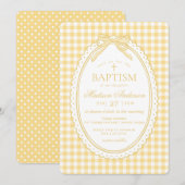 Yellow Gingham Coquette Bow Baptism Einladung (Vorne/Hinten)