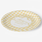 Yellow Gingham Coquette Bow Birthday Party Pappteller (Schrägansicht)